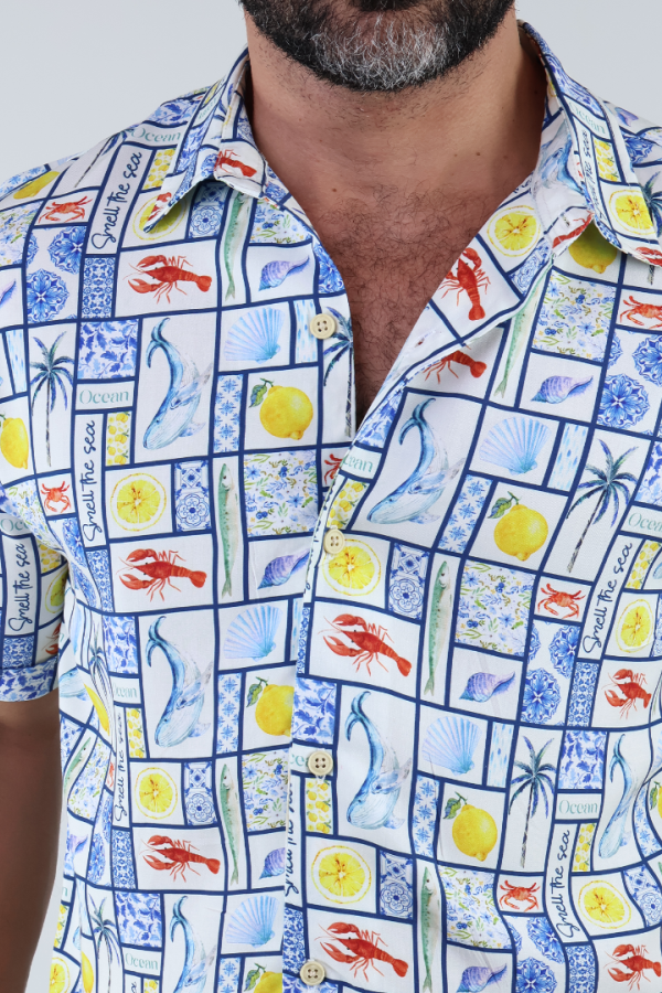 Camisa Manga Corta Estampado Playero Corte Relax Moderno Para Hombre